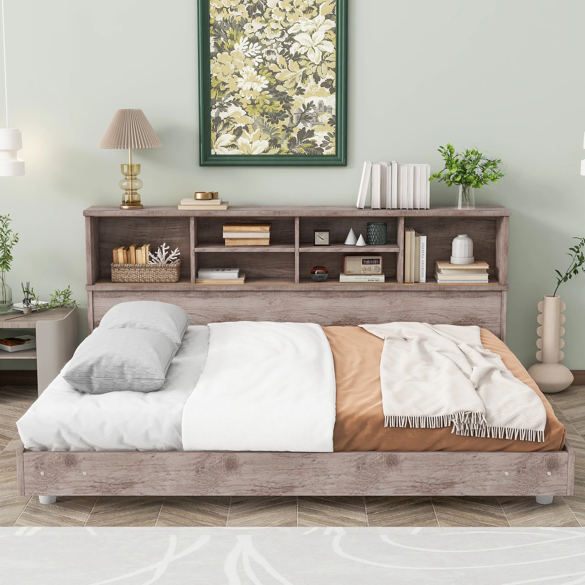 CoSoTower Full Size Daybed Frame with Storage Bookcases,Wood Light Oak