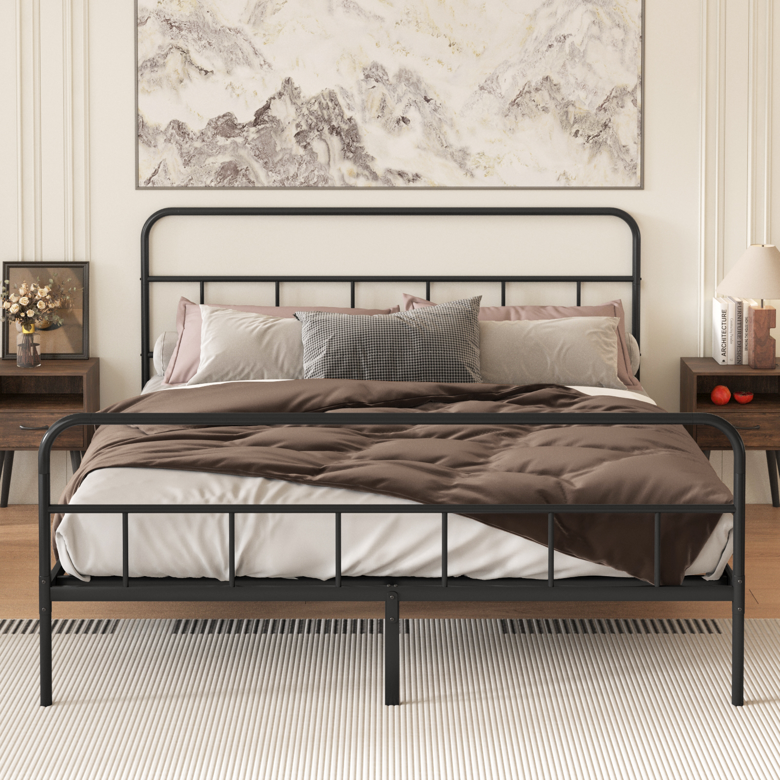 CoSoTower Metal Platform Bed Frame with Headboard, Sturdy Metal Frame, No Box Spring Needed(King)