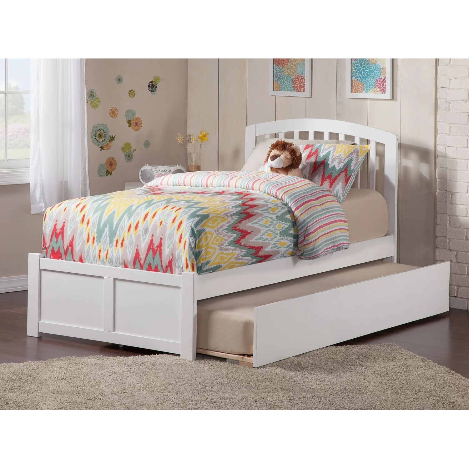 AFI Richmond Platform Bed with Footboard and Twin Trundle White - Twin