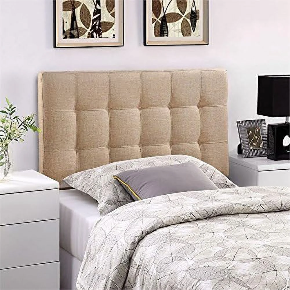 Roseberry Kids Modern Fabric Tufted Panel Headboard In Beige