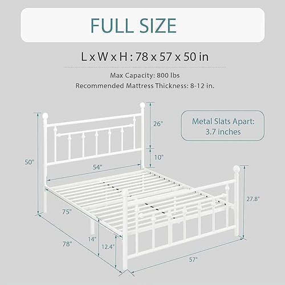 HBBOOMLIFE Full Size Metal Platform Bed Frame/Victorian Style Iron-Art Headboard and Footboard / 14 Inches Mattress Foundation for /No Box Spring Needed/Easy Assembly/Off-White