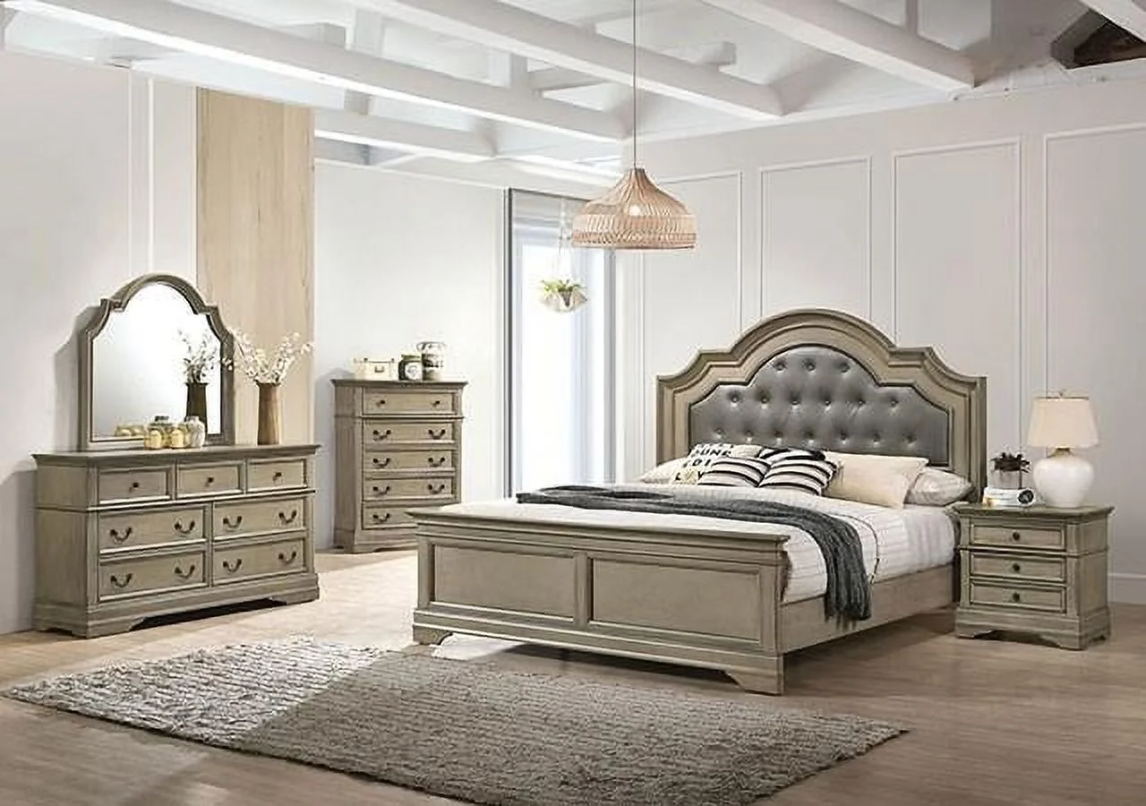 Antique Warm Gray Solid Wood Queen Bedroom Set 5pcs FOA CM7181 Lasthenia