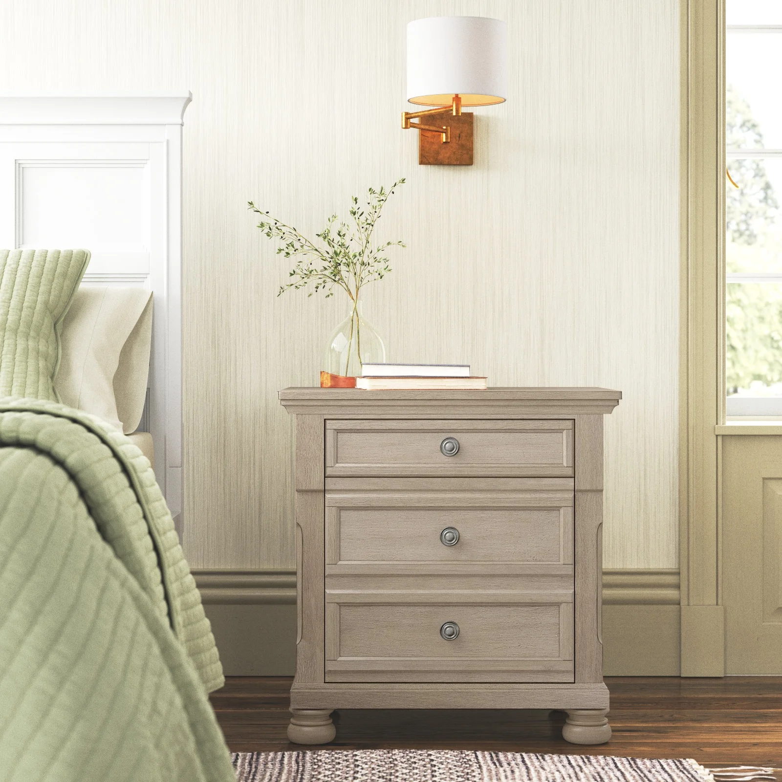 Glavbiku Traditional 2 Drawers Nightstand with Bun Feet,Dresser Table for Bedroom,Adult,Taupe