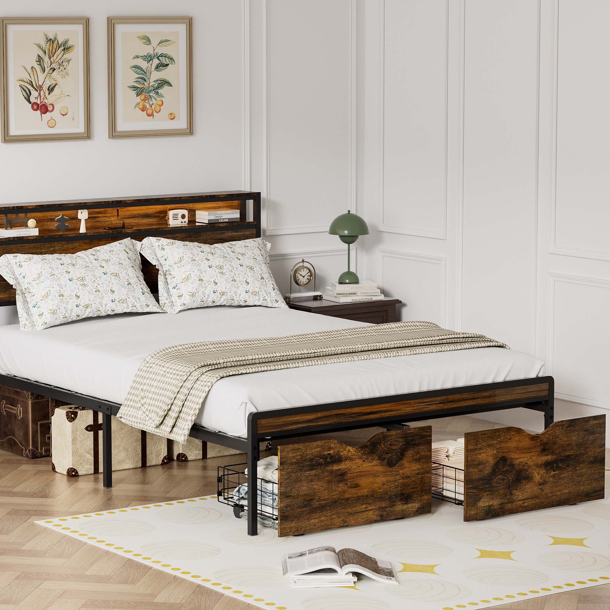 Full Size Metal Bed Frame with Headboard and Footboard, Black Heavy Duty Mattress Foundation with Steel Slat Support, Noise Free,81.73