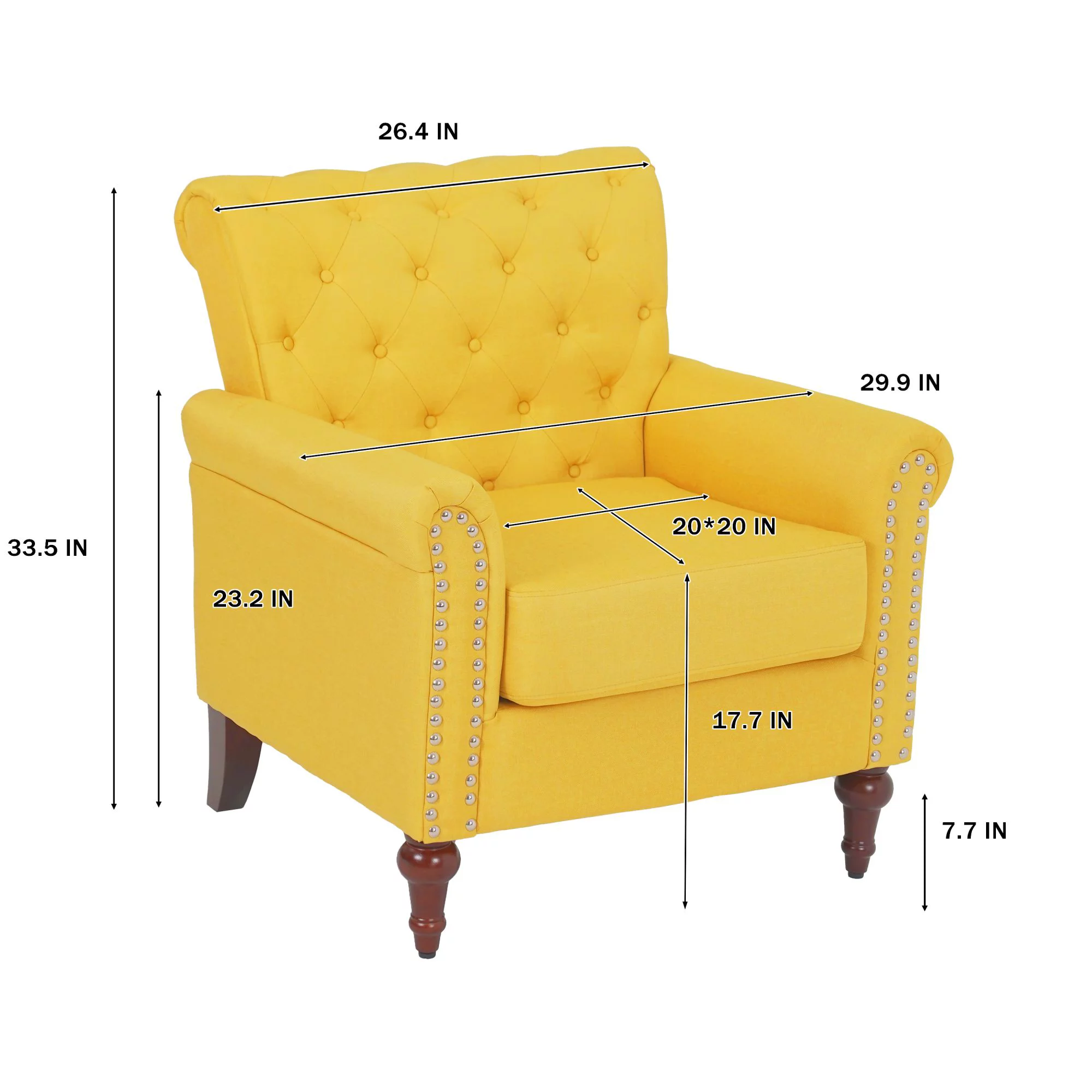 Living Room Chairs Modern Accent Linen Fabric Arm Chair Comfy Upholstered Tufted Club Single Sofa Yellow