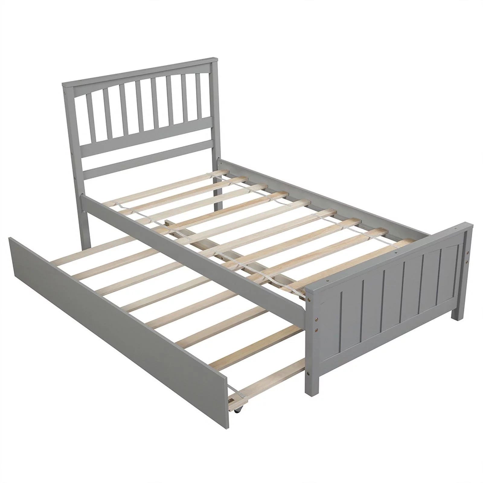 CRO Decor Wood Twin size Platform Bed with Trundle (Gray)