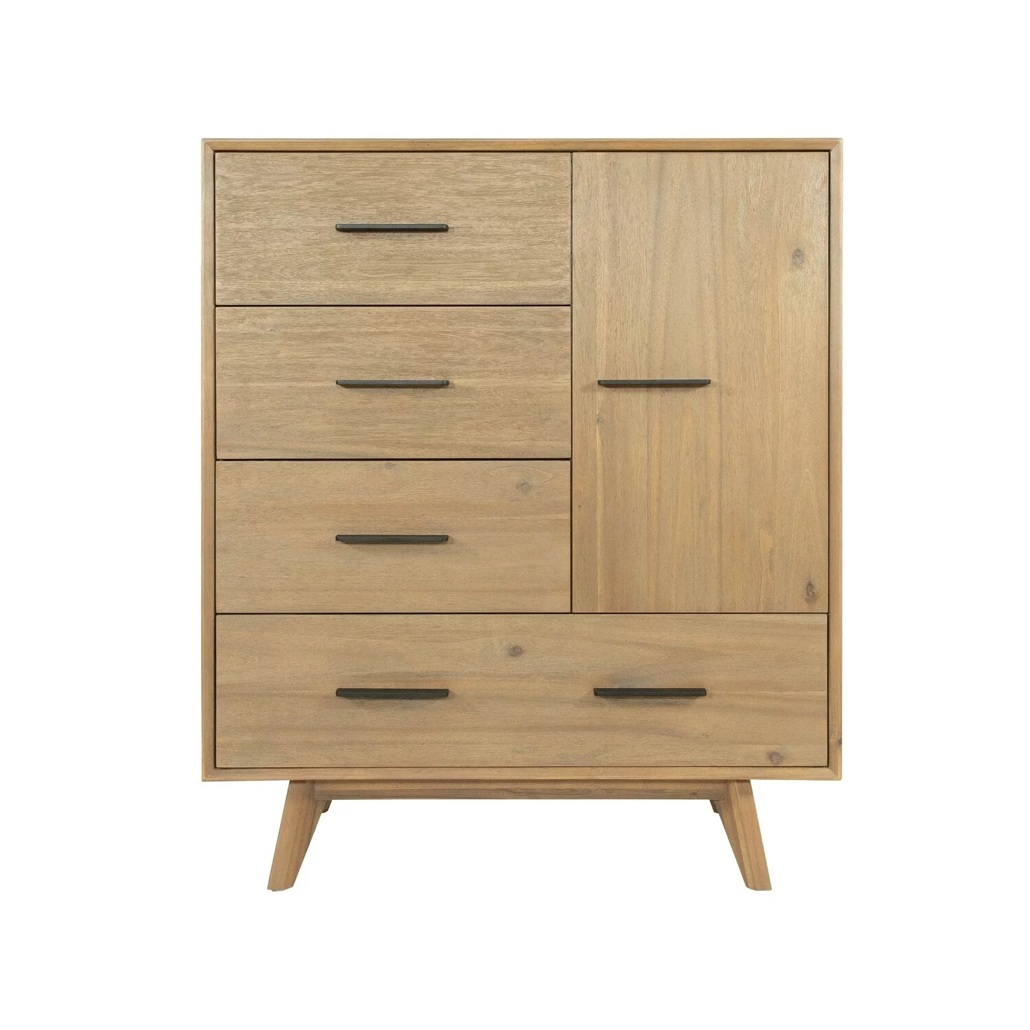 Benjara  47 in. Cid Tall Dresser Chest with 4 Drawers, 1 Cabinet, Light Brown Walnut
