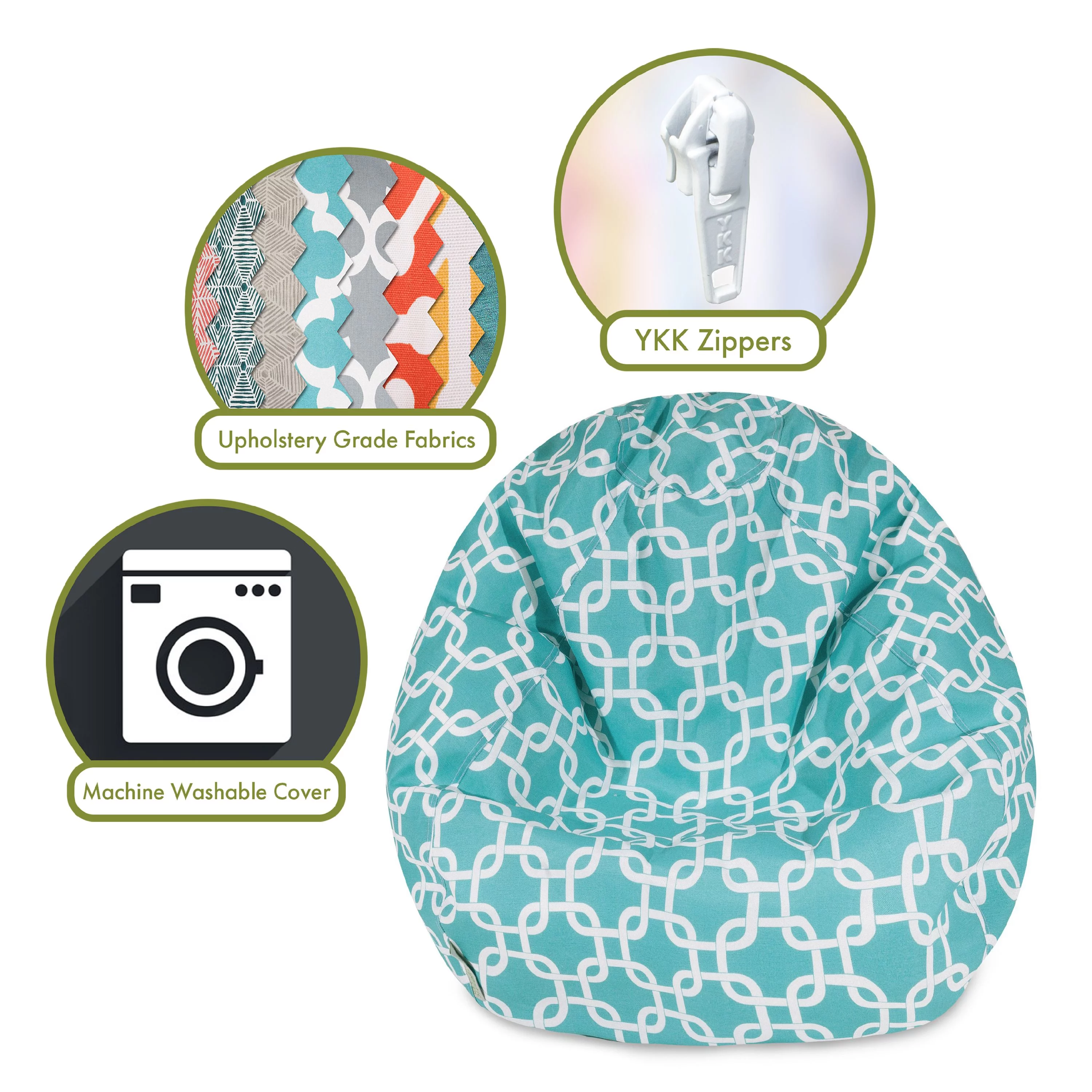 Majestic Home Goods Indoor Outdoor Teal Links Classic Bean Bag Chair 28 in L x 28 in W x 22 in H