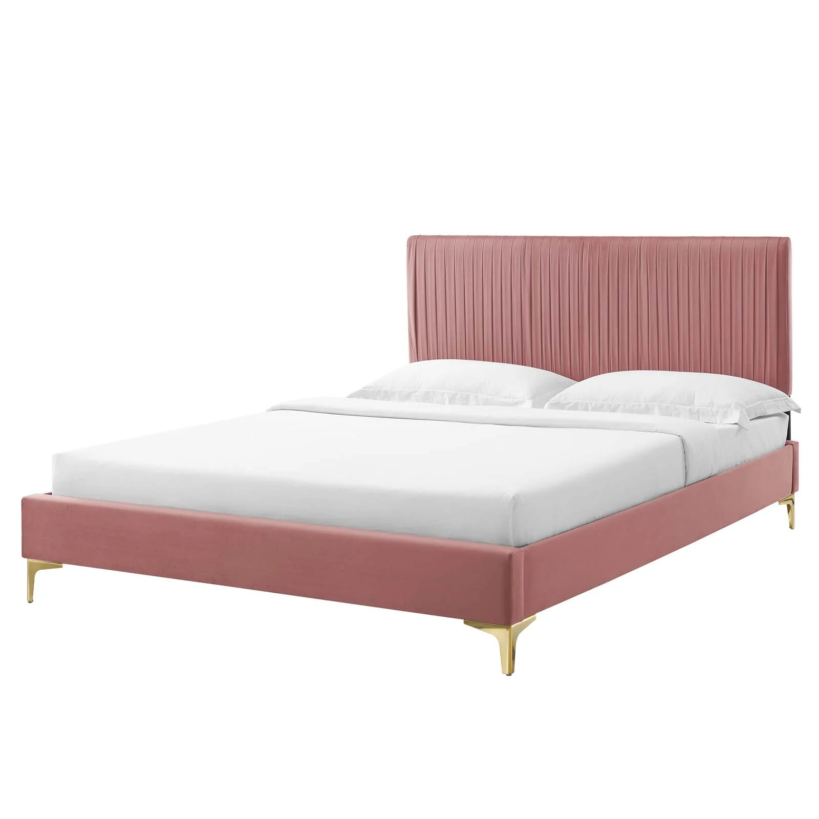 Platform Bed Frame, Queen Size, Velvet, Pink, Modern Contemporary Urban Design, Bedroom Master Guest Suite
