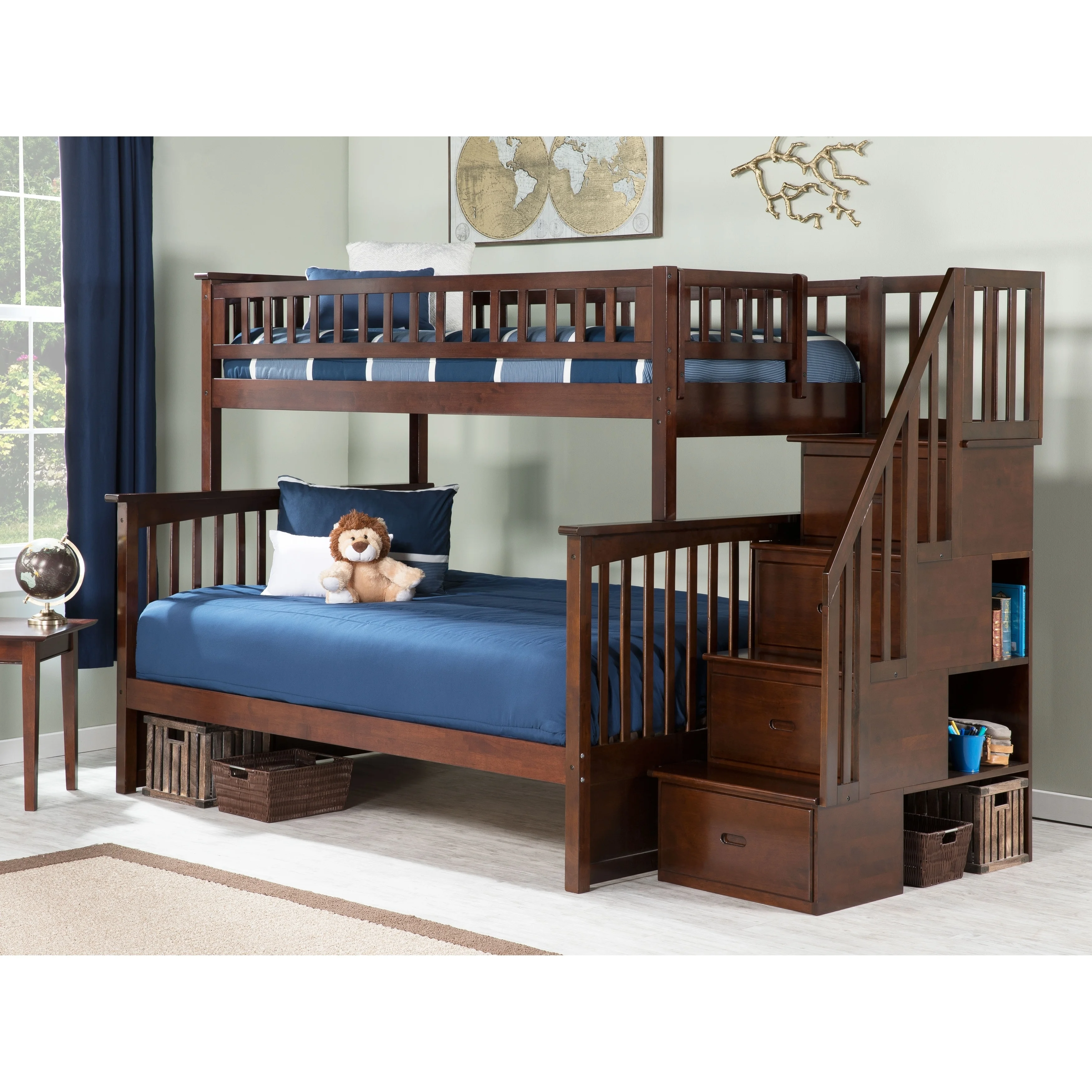 AFI Columbia Staircase Bunk Bed Twin over Full in Walnut