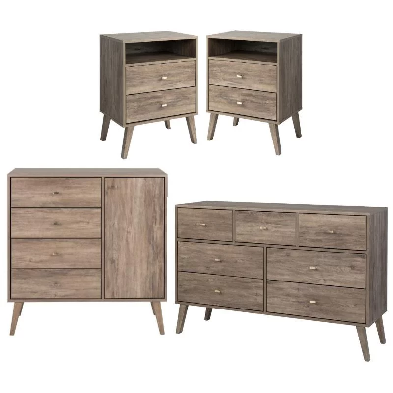 Home Square 4-Piece Set with 2 Tall Nightstands Dresser and 4-Drawer Chest