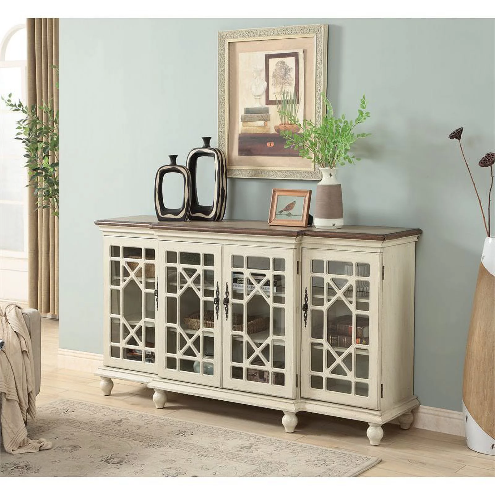 Pemberly Row Modern / Contemporary Textured Ivory Four Door Credenza