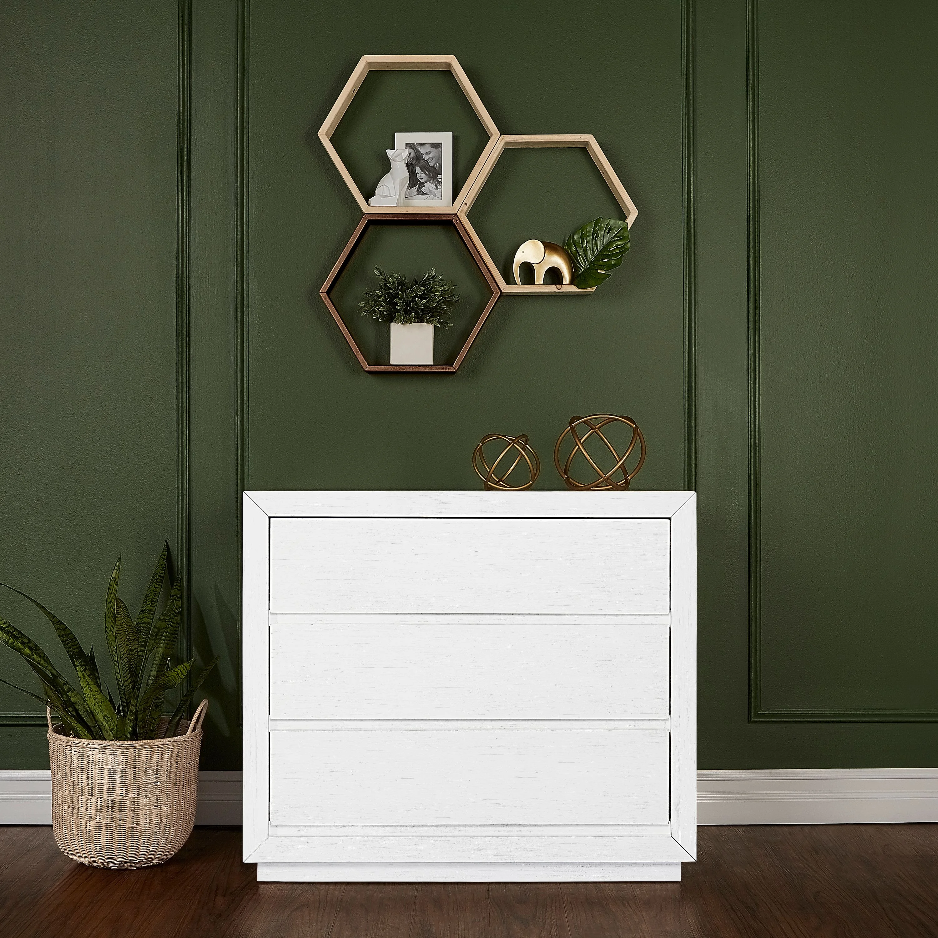 evolur Maddox 3 Drawer Chest, Weathered White