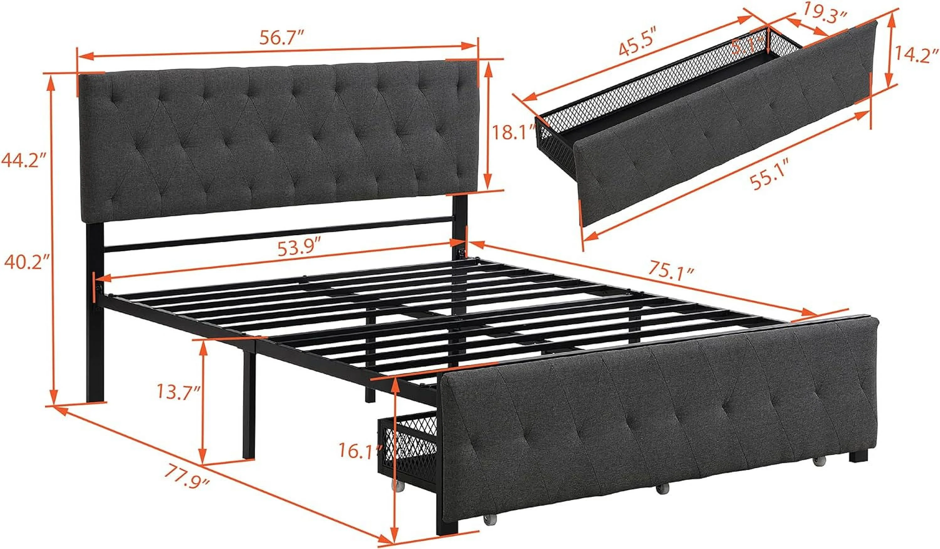 LZ Leisure Zoe Full Plaform Bed Frame Wih A Big Drawers¡Ê?Sorage Bed Meal Plaform Bed,Woode Sla Suppor Ad Uder Bed Sorage,o Box Sprig eeded