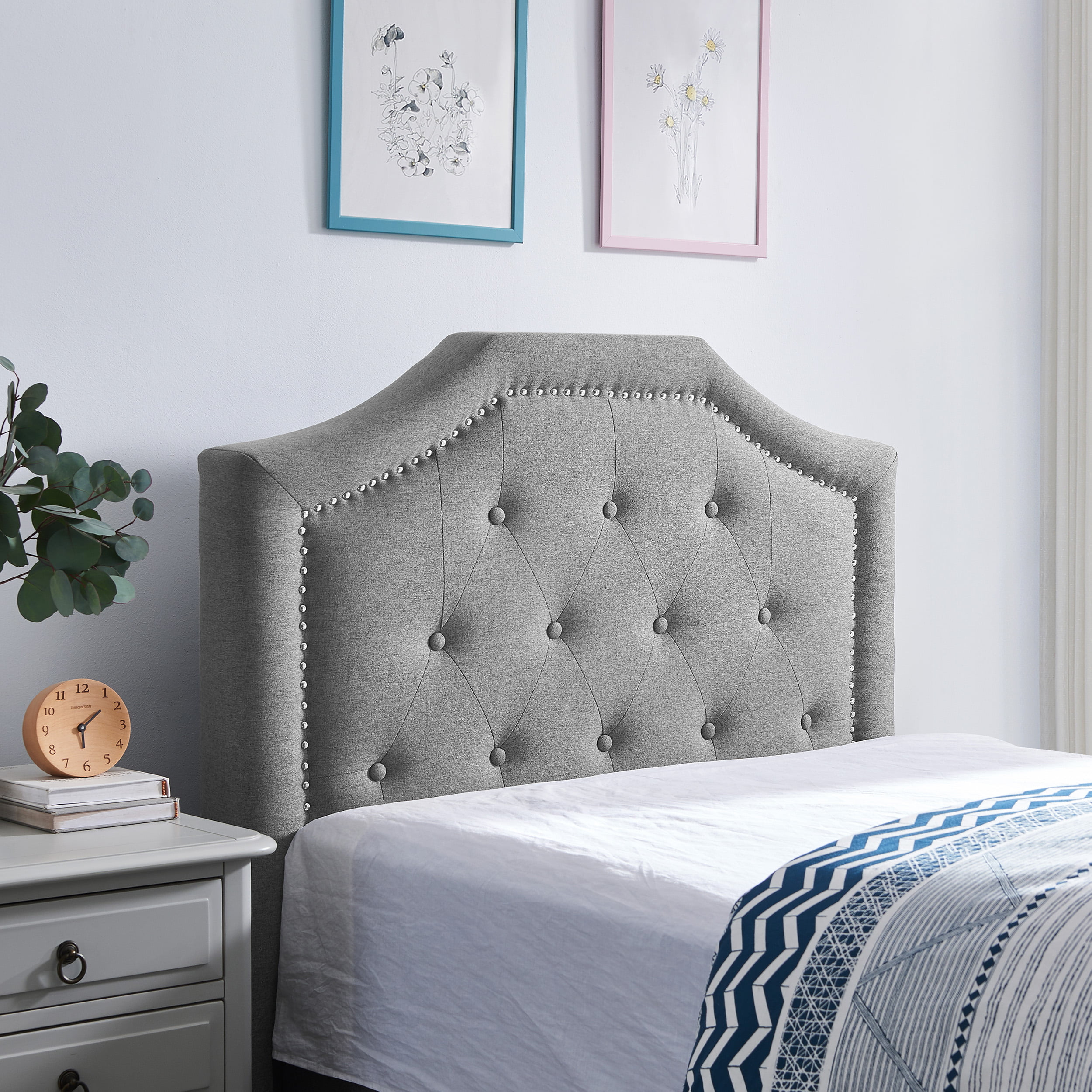 Noble House Cedric Contemporary Upholstered Twin Headboard, Charcoal Gray, Black