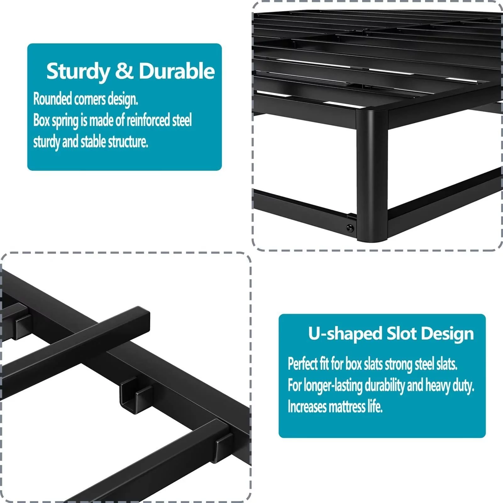 ULIESC 7 inch King Metal Box Spring, Sturdy Mattress Foundation, Fabric Cover Included, Easy Assembly