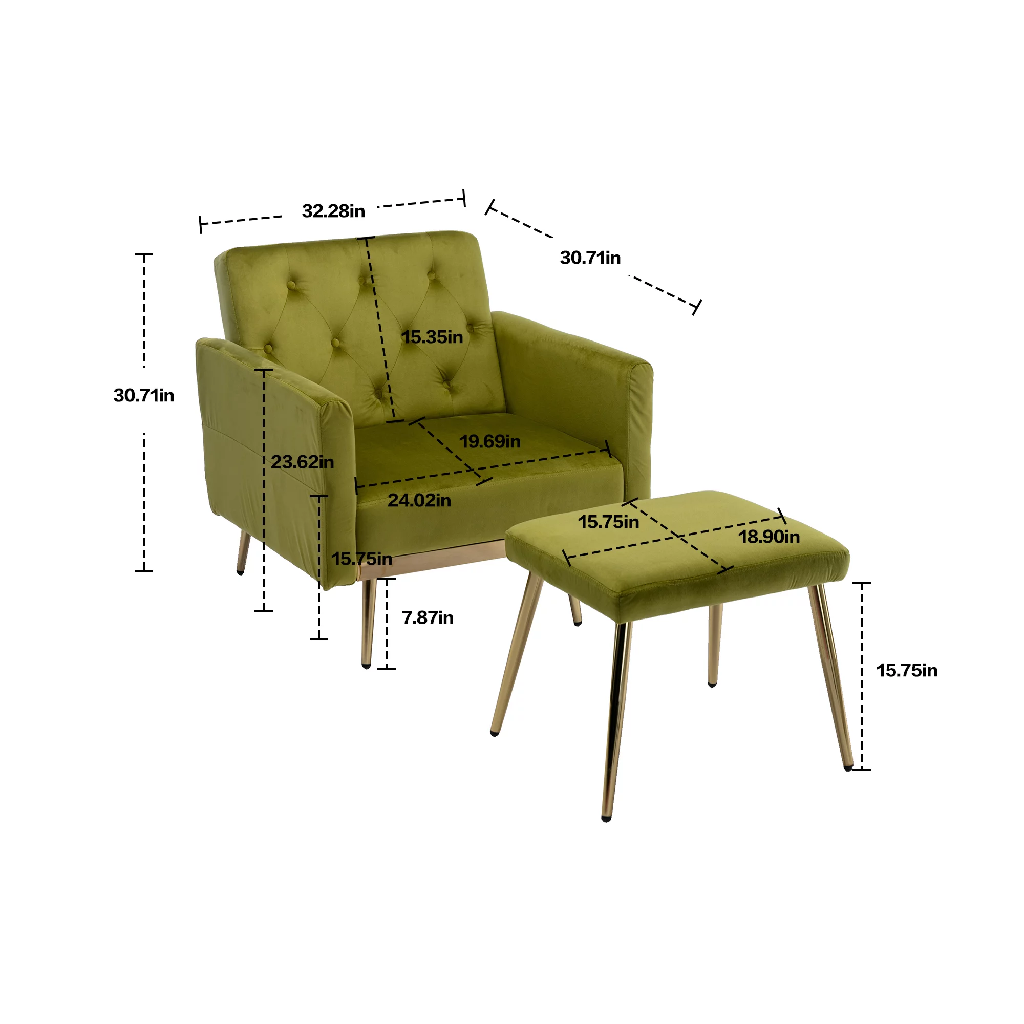 Luccalily Velvet Accent Chair with Ottoman,Adjustable Armrests and Backrest, Button Tufted Lounge Chair, Single Recliner Armchair for living room,bedroom