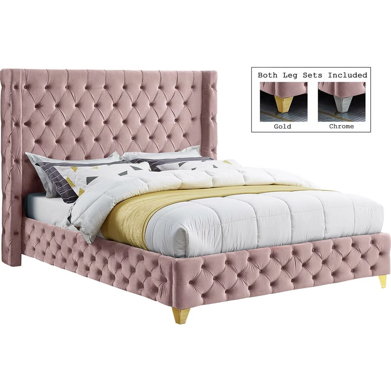 Meridian Furniture Savan Pink Velvet King Bed