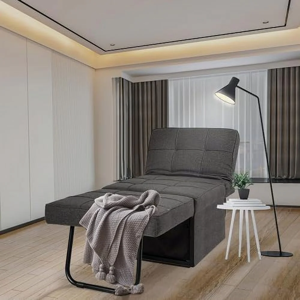 TJUNBOLIFE Convertible Sofa Bed 4 in 1 Multi  Ottoman Bed Assembly-Free Chair Bed Sleeper with Adjustable Backrest and Pillow-Deep Gray 28" W