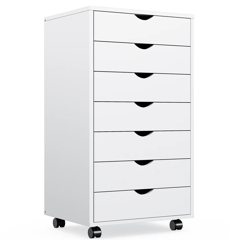 Yone jx je 7 Drawer Chest - Storage Cabinets with Wheels Dressers Wood Dresser Cabinet Mobile Organizer Drawers for Office,White