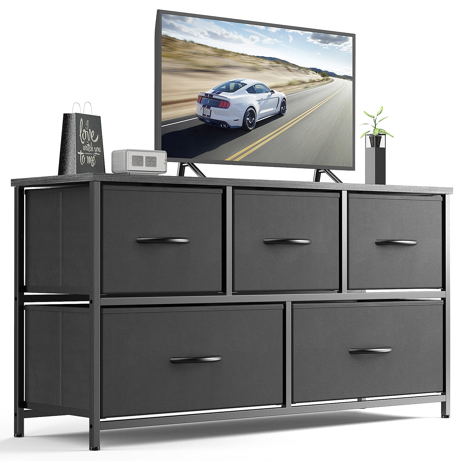 CoSoTower Dresser for Bedroom Storage Drawers Fabric Storage Tower with 5 Drawers, Chest of Drawers with Fabric Bins