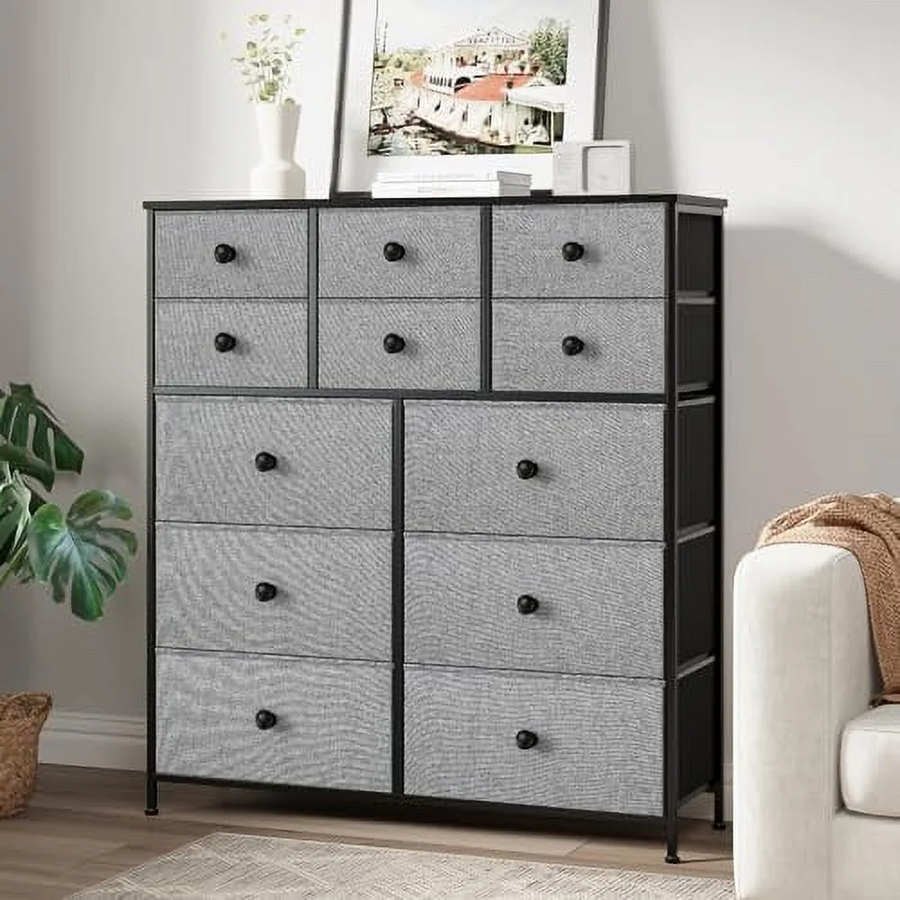 xrboomlife 12 Drawer Dresser for Bedroom Chest of Drawers Closets Units Organizer Large Capacity Steel Frame Wooden Top Living Room Entryway Office (Taupe)