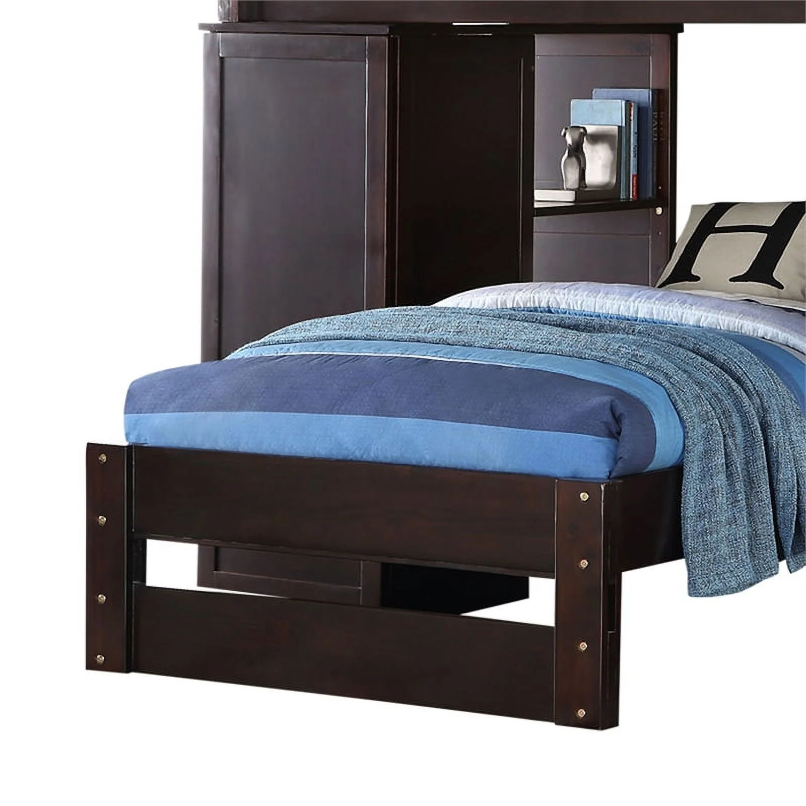 Wooden Loft Bed with Twin Size Bed and Wardrobe Space Brown