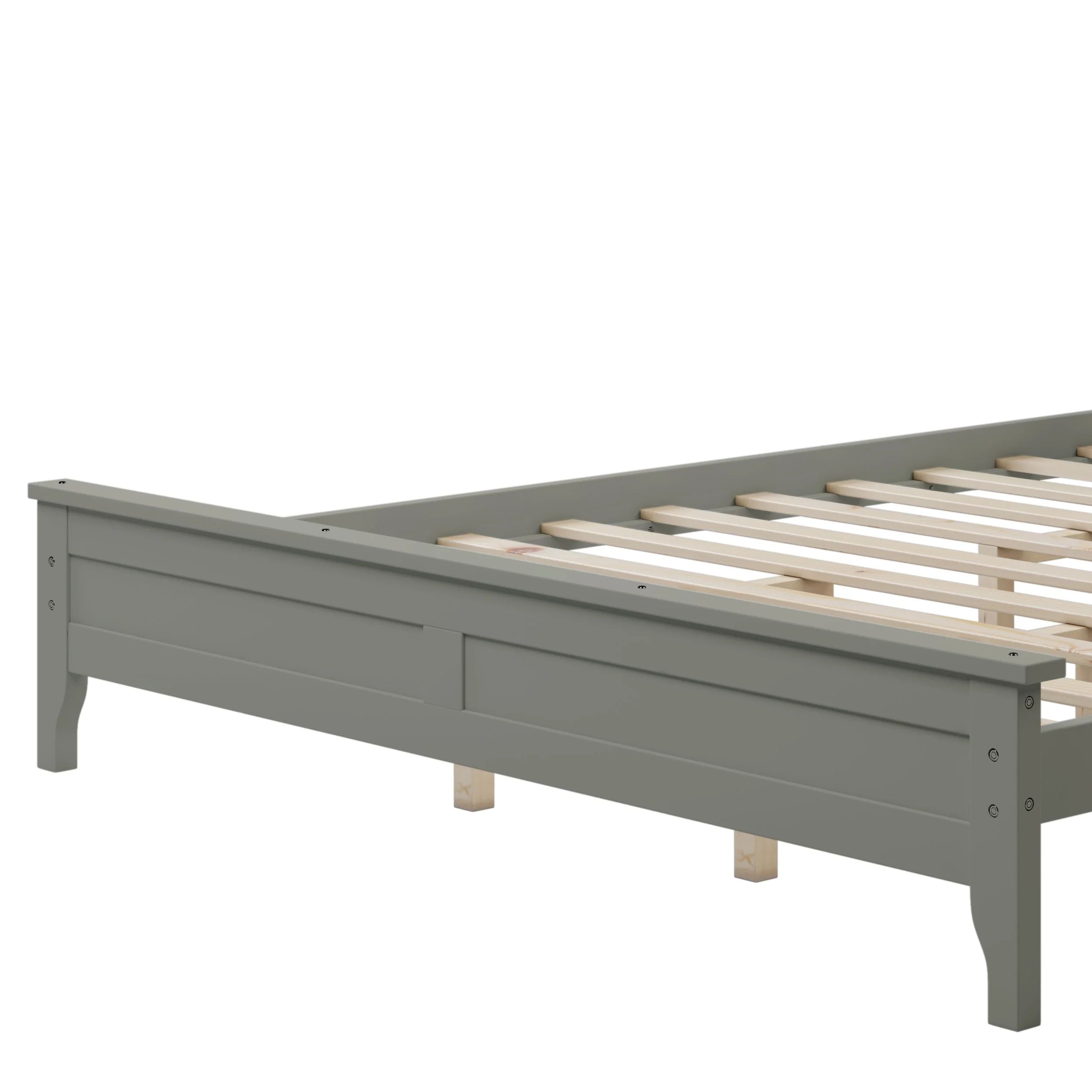 Queen Size Modern Solid Wood Platform Bed with Headboard, Grey
