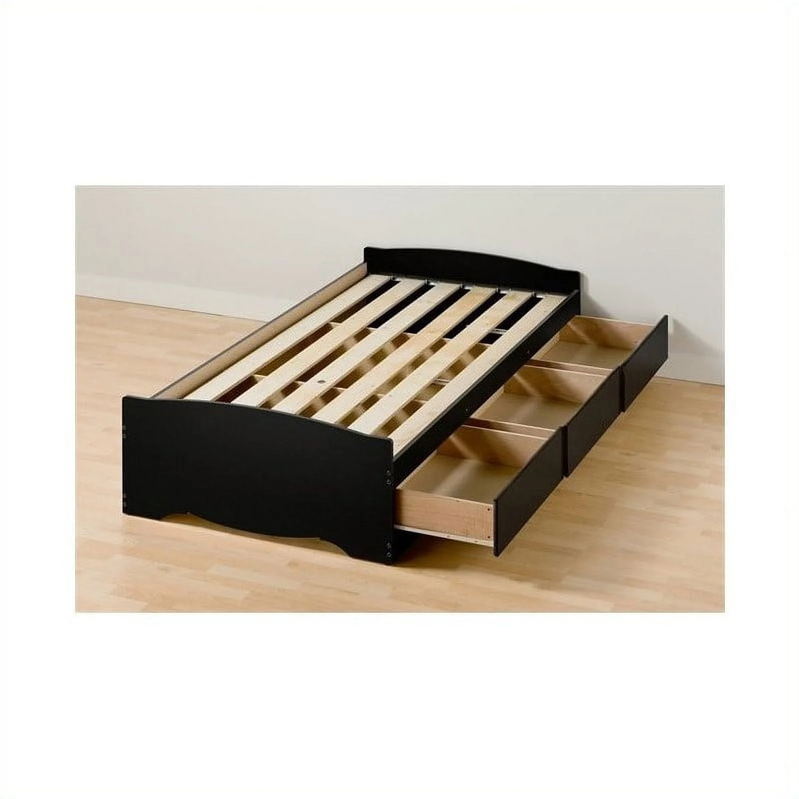 Bowery Hill Contemporary Twin XL Platform Storage Bed with Drawers in Black