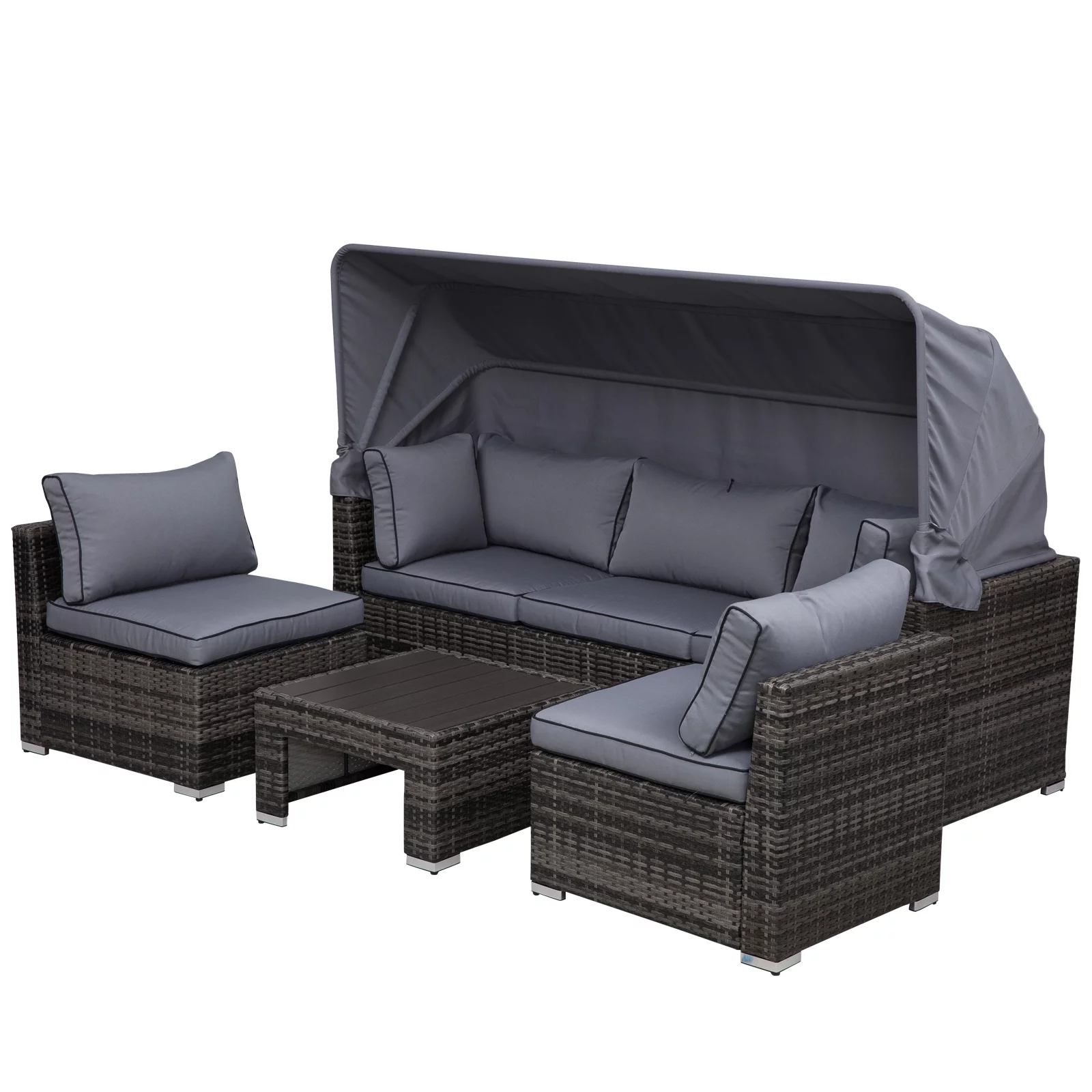 Outsunny Outdoor Daybed & 4pc Sectional Patio Furniture Set, Gray