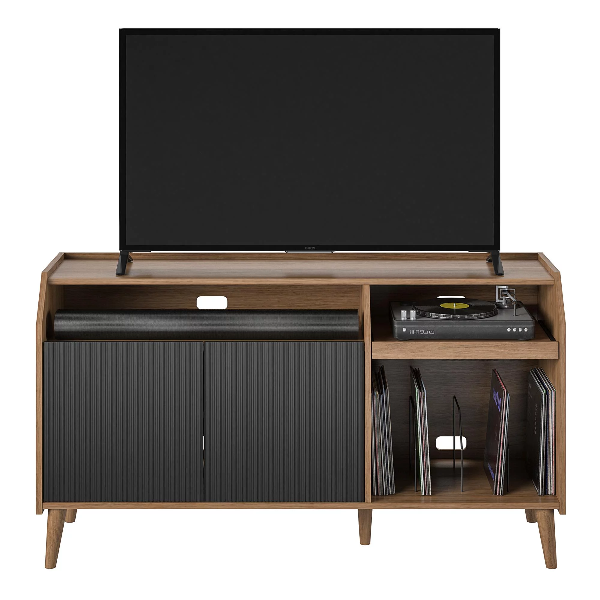 Novogratz Magnolia TV Console/Record Station, Walnut/Black