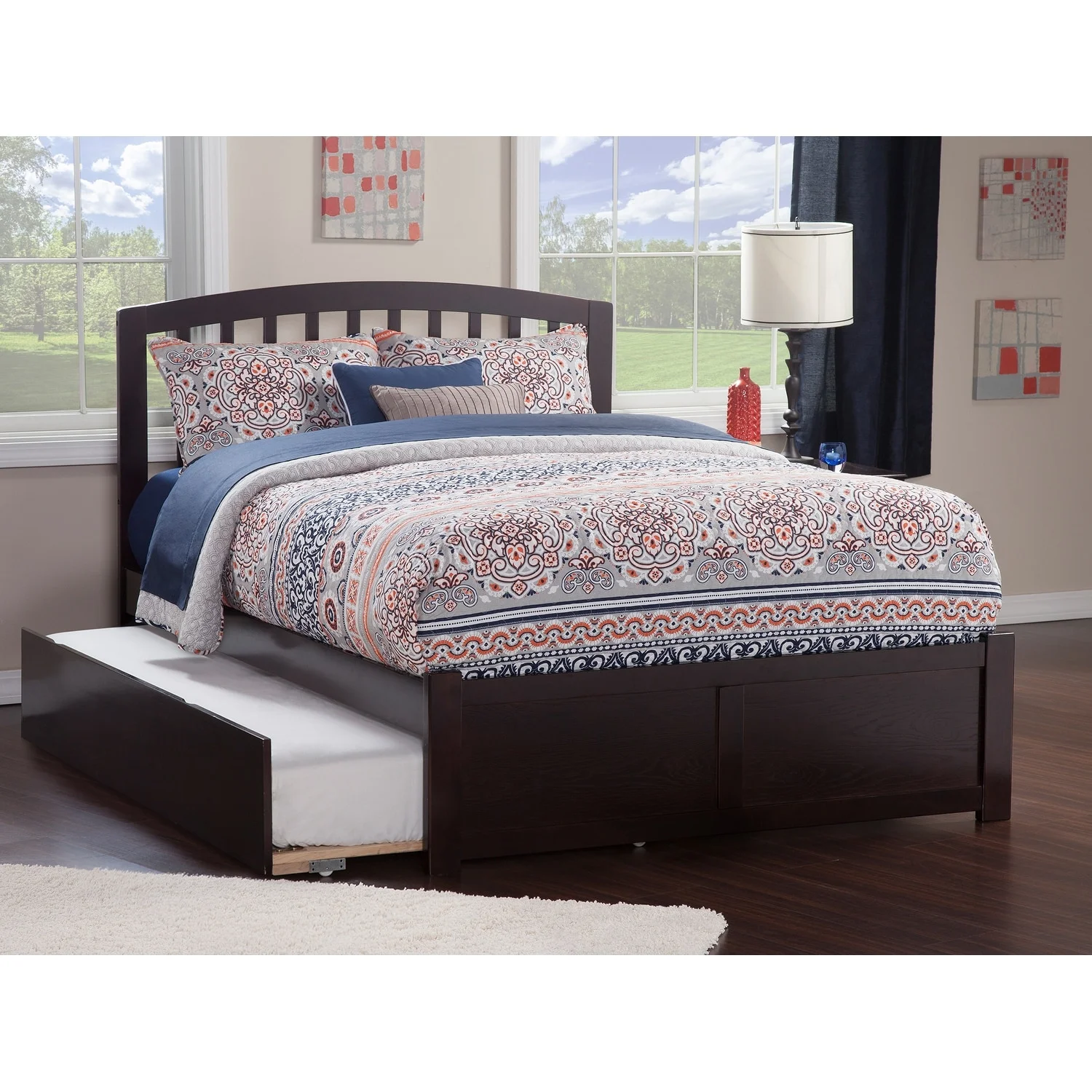 AFI Richmond Full Platform Bed with Footboard and Twin Trundle in Espresso
