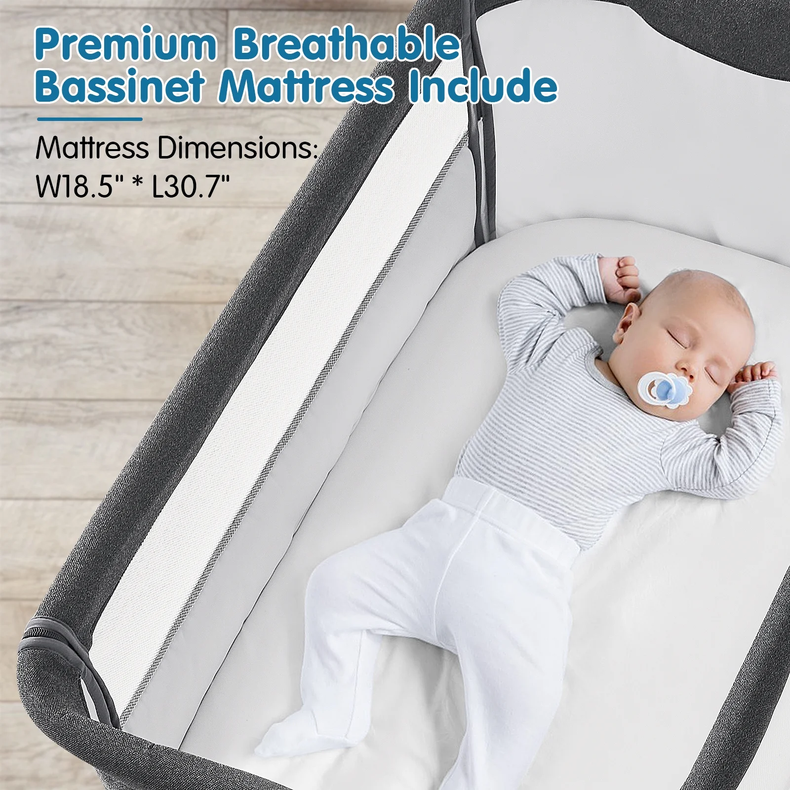 SYCYH Baby Bassinet Bedside Sleeper for Newborn Infant, Two-Side Safe Breathable Mesh Design