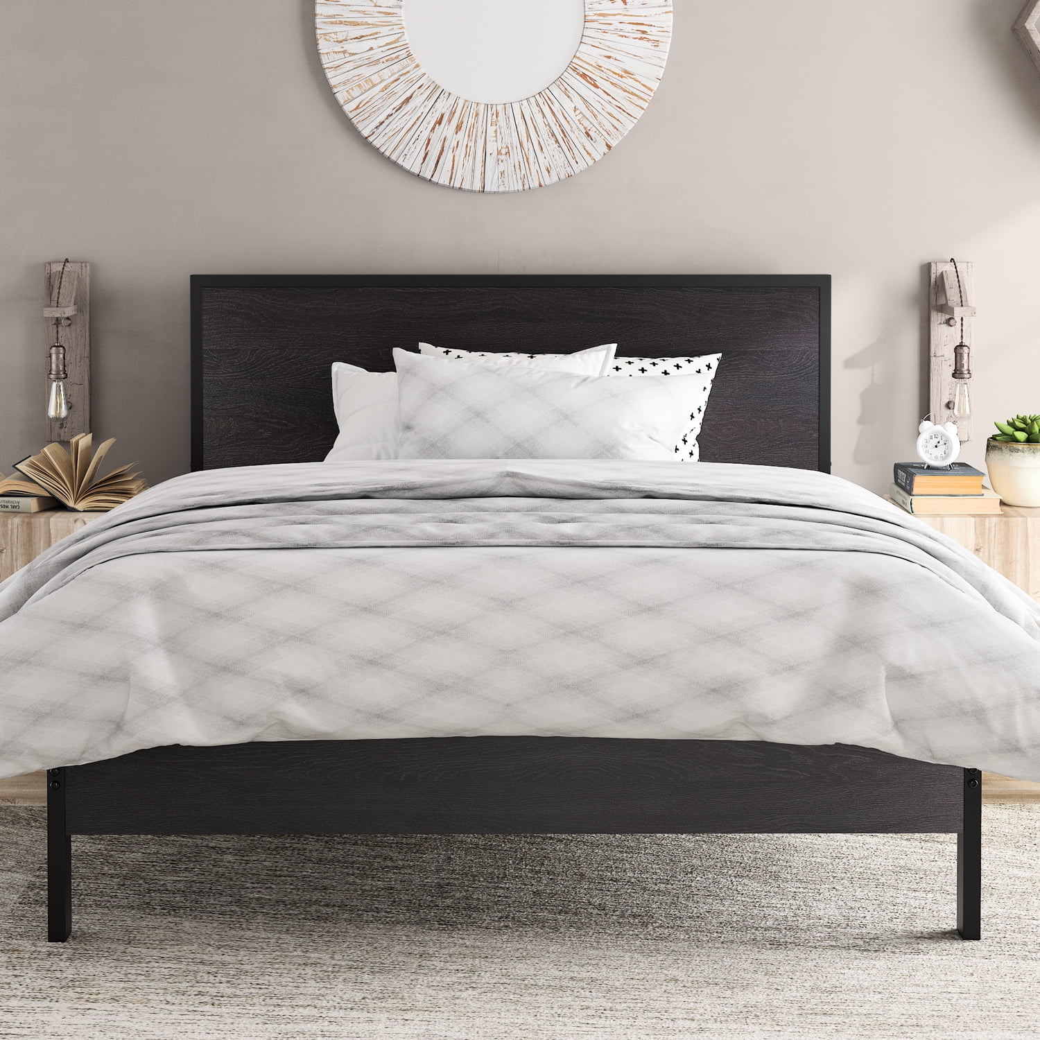 Amolife Heavy Duty Full Size Platform Bed Frame with Wood Headboard, 12