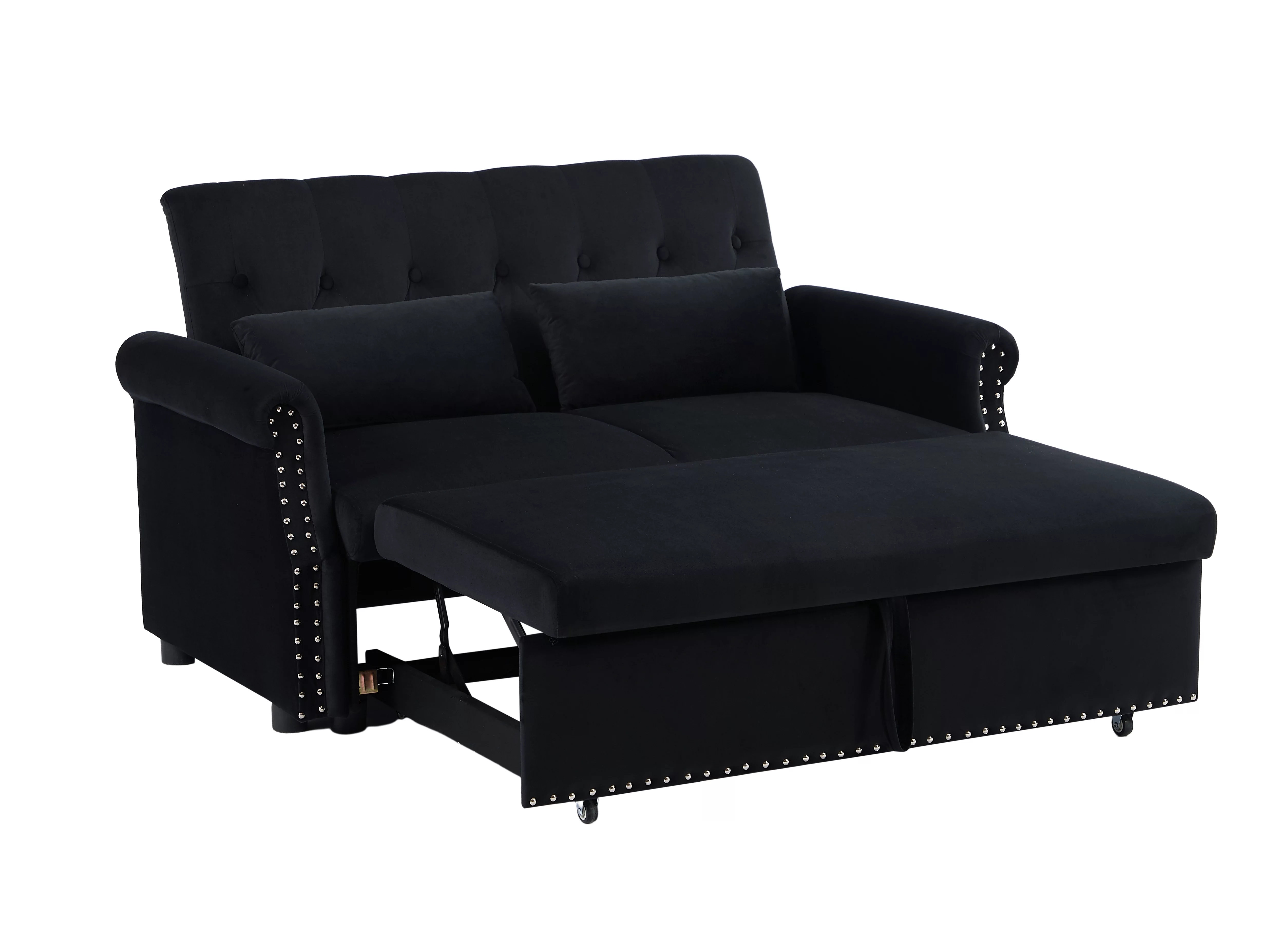 Modern Pull Out Convertible Sleeper Sofa Bed, Velvet Folding Futon Couch Loveseat Recliner with Adjsutable Backrest Pillows for Living Room Bedroom Apartment Office