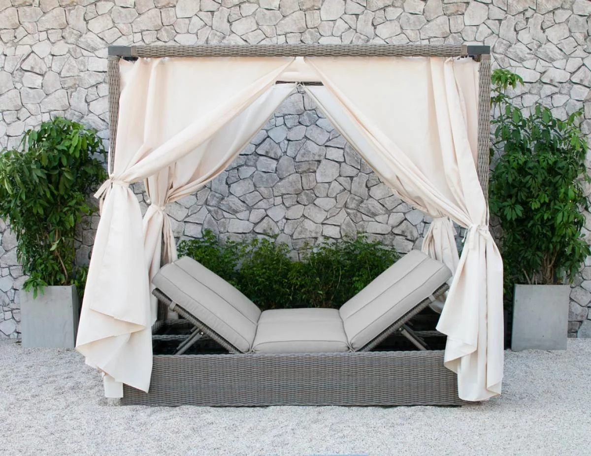Outdoor Beige Canopy Sunbed Vig Renava Marin Contemporary