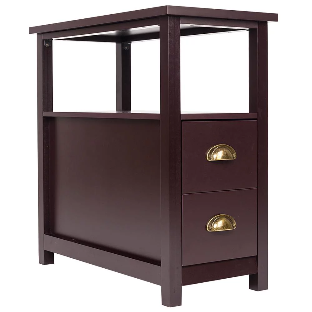 Zimtown Set of 2 Wood Coffee End Table Narrow Nightstand with 2 Drawers Storage Organizer Cabinet for Living Room Bedroom