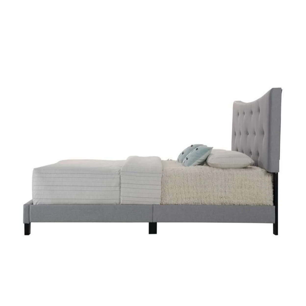 ACME Venacha Upholstered Platform Queen Bed, Gray Fabric