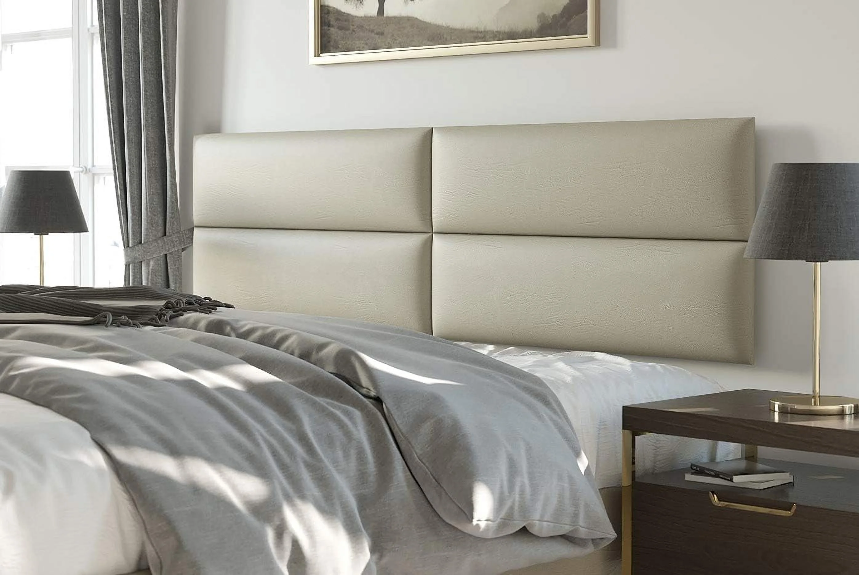 Upholstered Headboards - Accent Wall Panels - Vintage Leather Dusty Taupe - /King - Set Of 4 Panels (Each Individual Panel 30