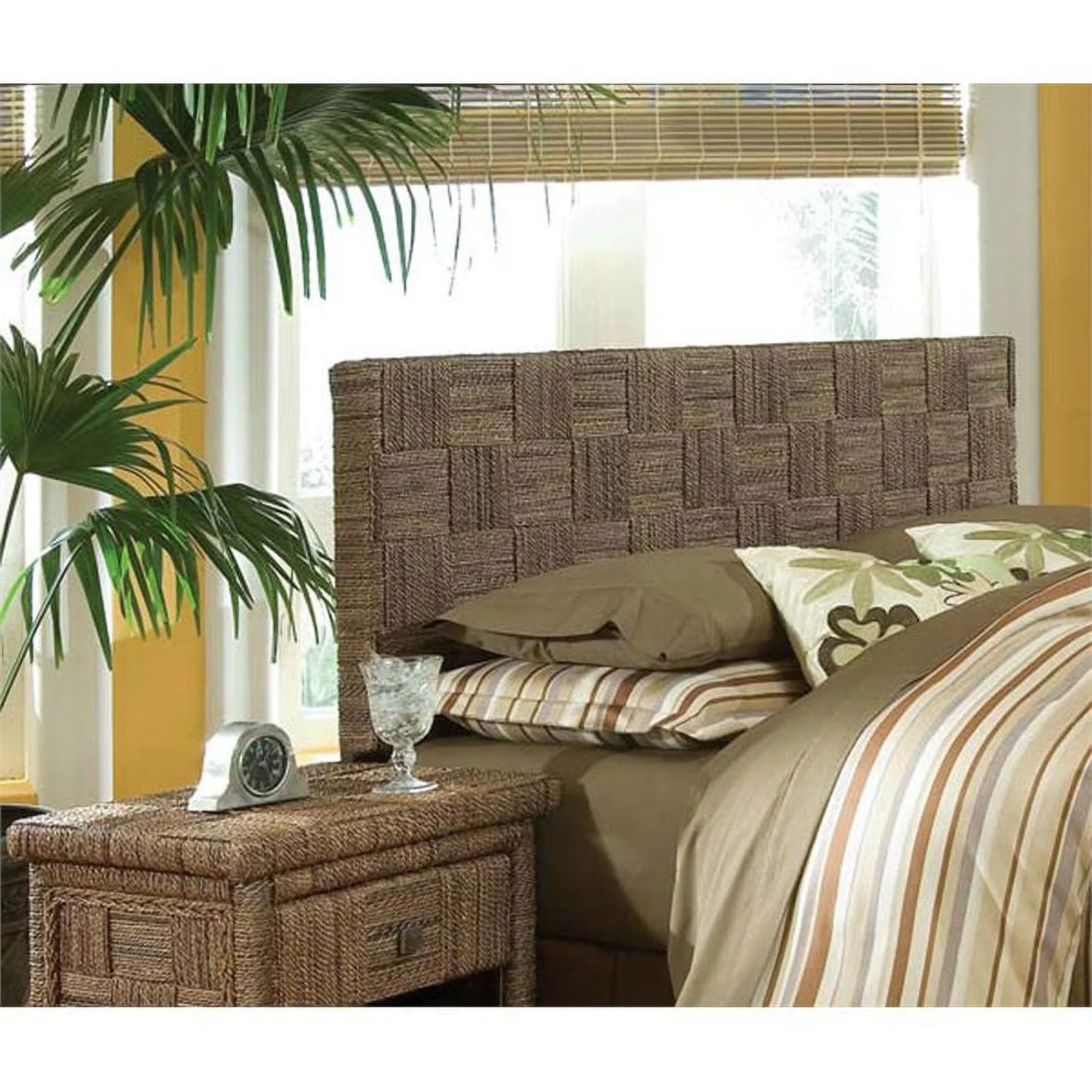 Padma's Plantation Plaid Wood Low Queen Headboard in Natural Abaca Twist