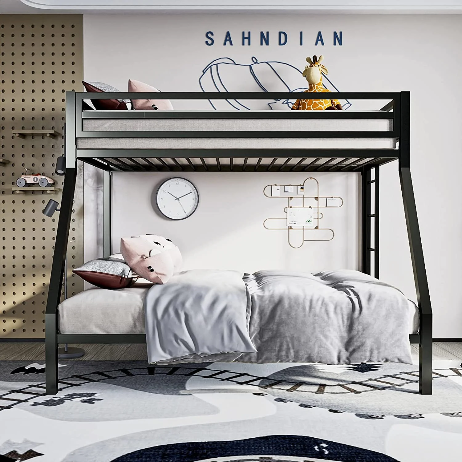 Metal Bunk Bed, Twin Over Full Size Beds with Sturdy Guard Rail & Removable Ladder, Space-Saving/Noise-Free/Matte Black