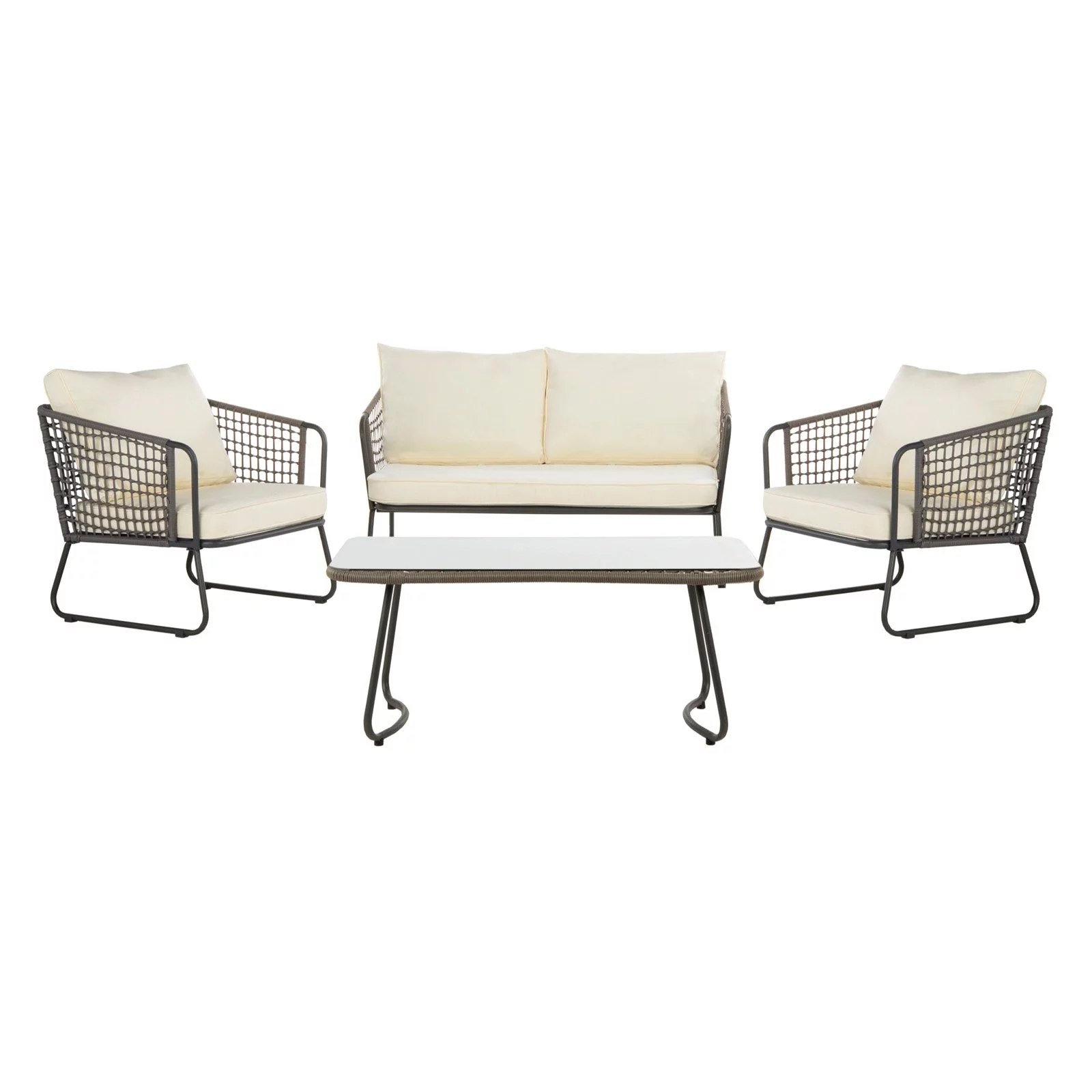 Safavieh Benjin Outdoor Mid-Century 4 Piece Living Set with Cushion