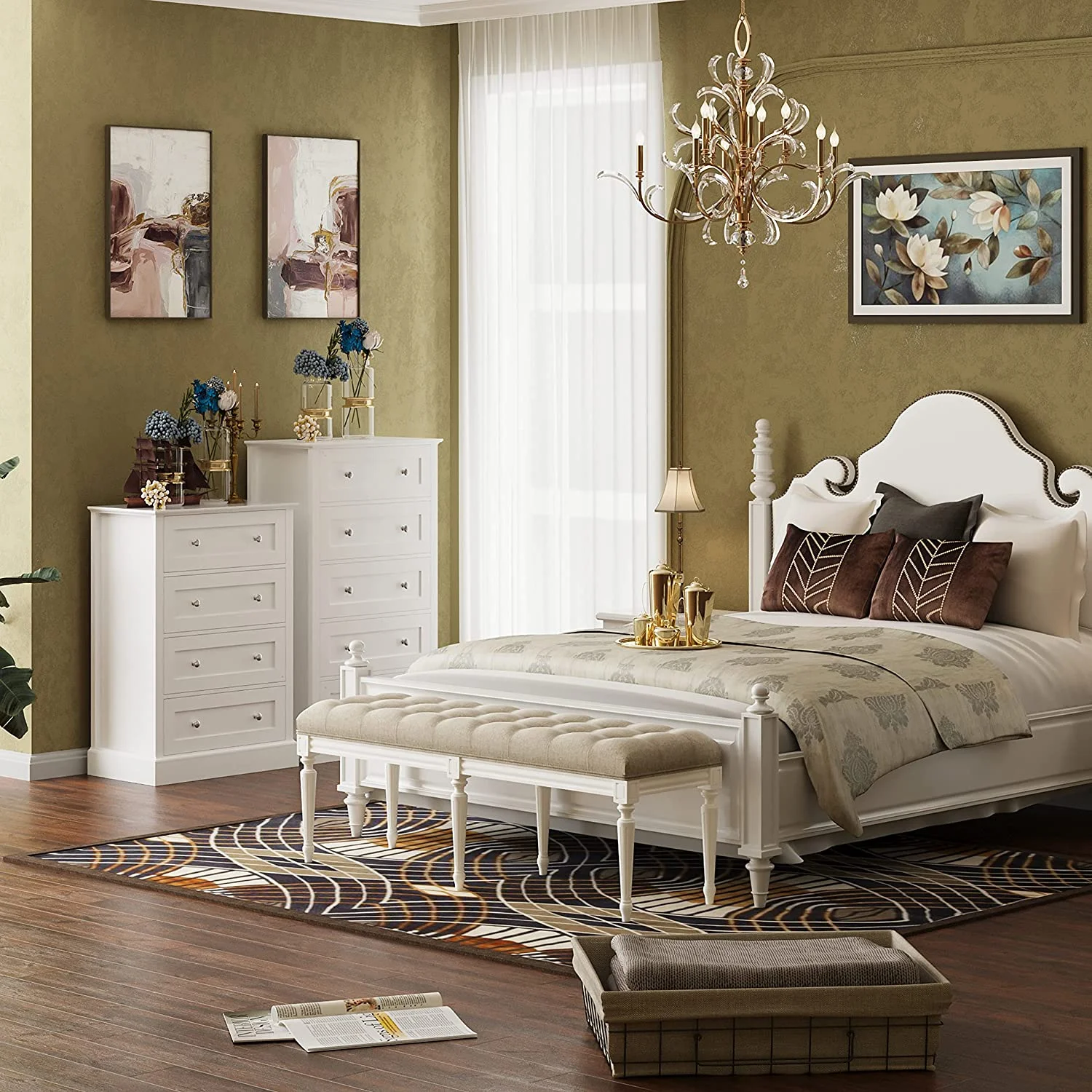 4 Drawer Dresser White Dresser for Bedroom White Chest of Drawers for Clothes Storage Cabinet Nightstand Hallway Living Room