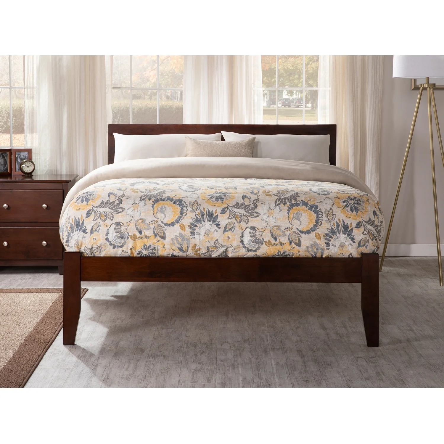 AFI Orlando Full Size Platform Bed with Charging Station in Walnut