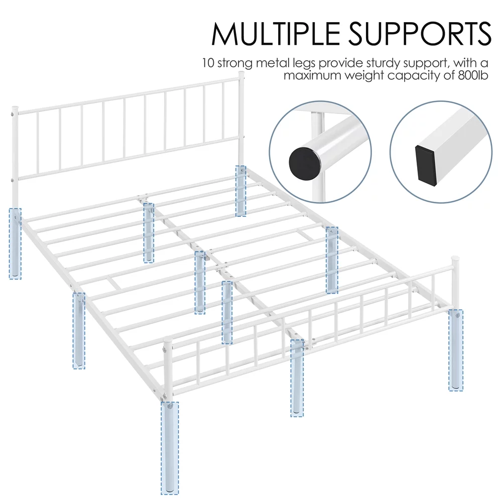 Easyfashion Justin Metal Platform Bed with Spindle Headboard and Footboard, Full Size, White