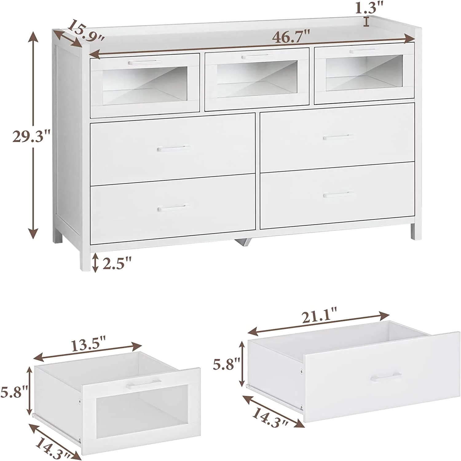 7 Drawer Dressers with LED Lights, Dresser for Bedroom, Dressers and Chests of Drawers, White