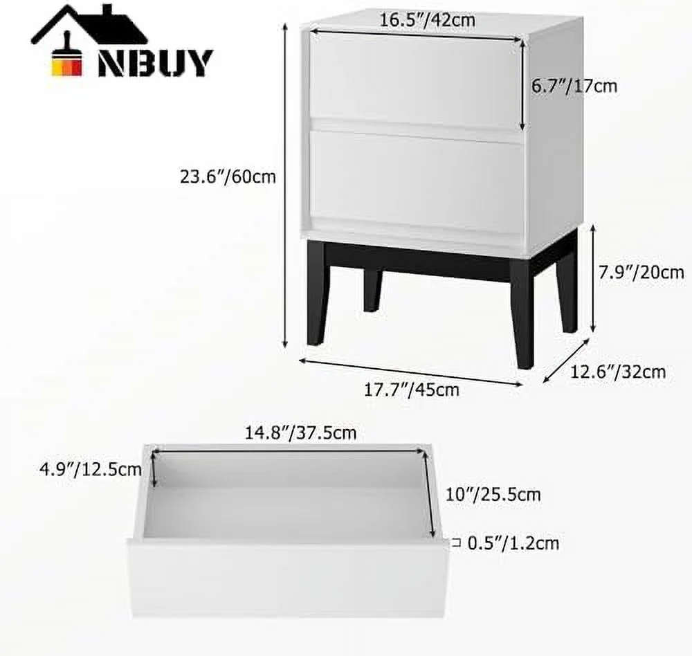 Nightstands Set of 2 2 Drawer Dresser for Bedroom Bedside Table with 2 Drawers Night Stand for Bedroom End Table for Living Room White