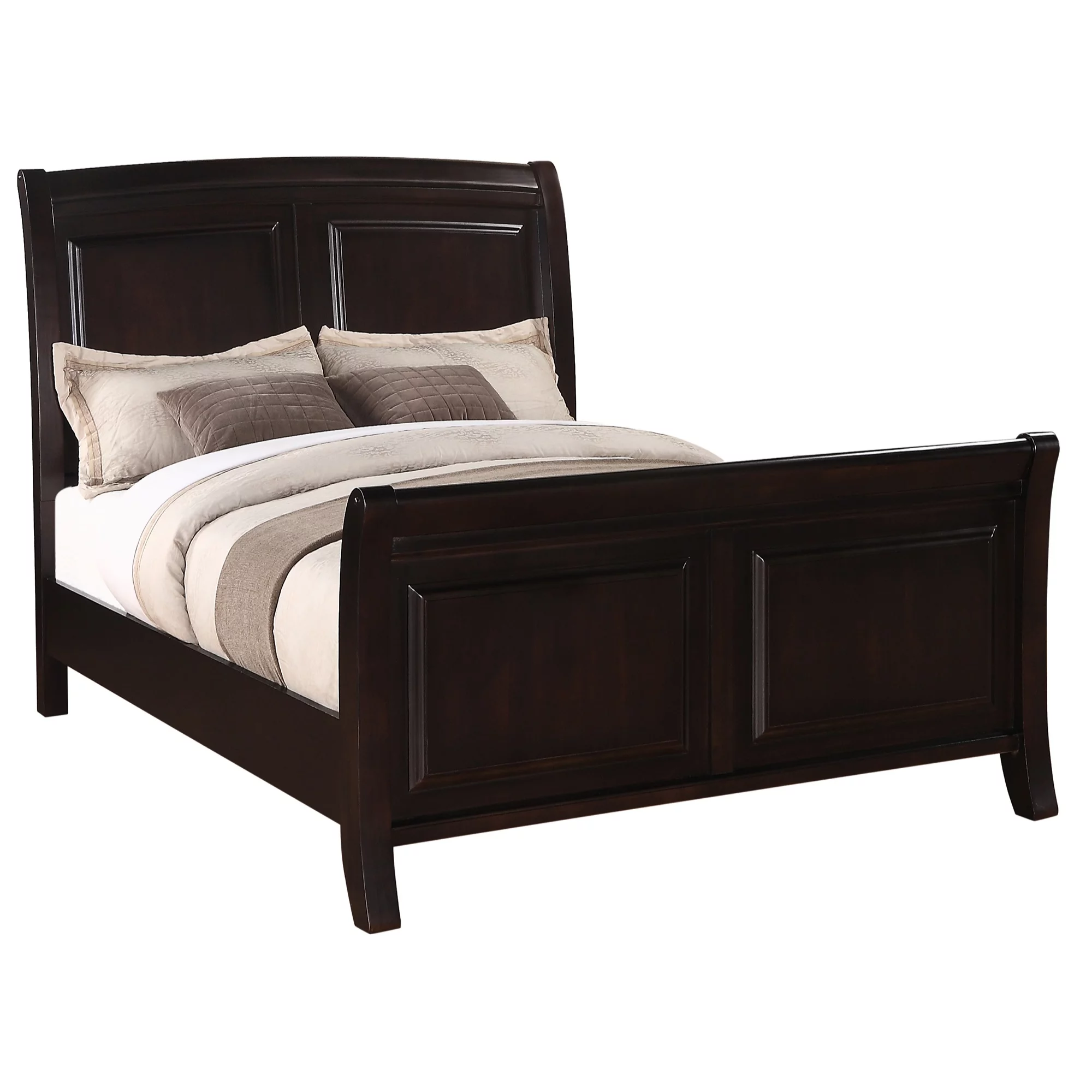 Passion Furniture Ashford Panel Beds, Cappuccino - Queen Size