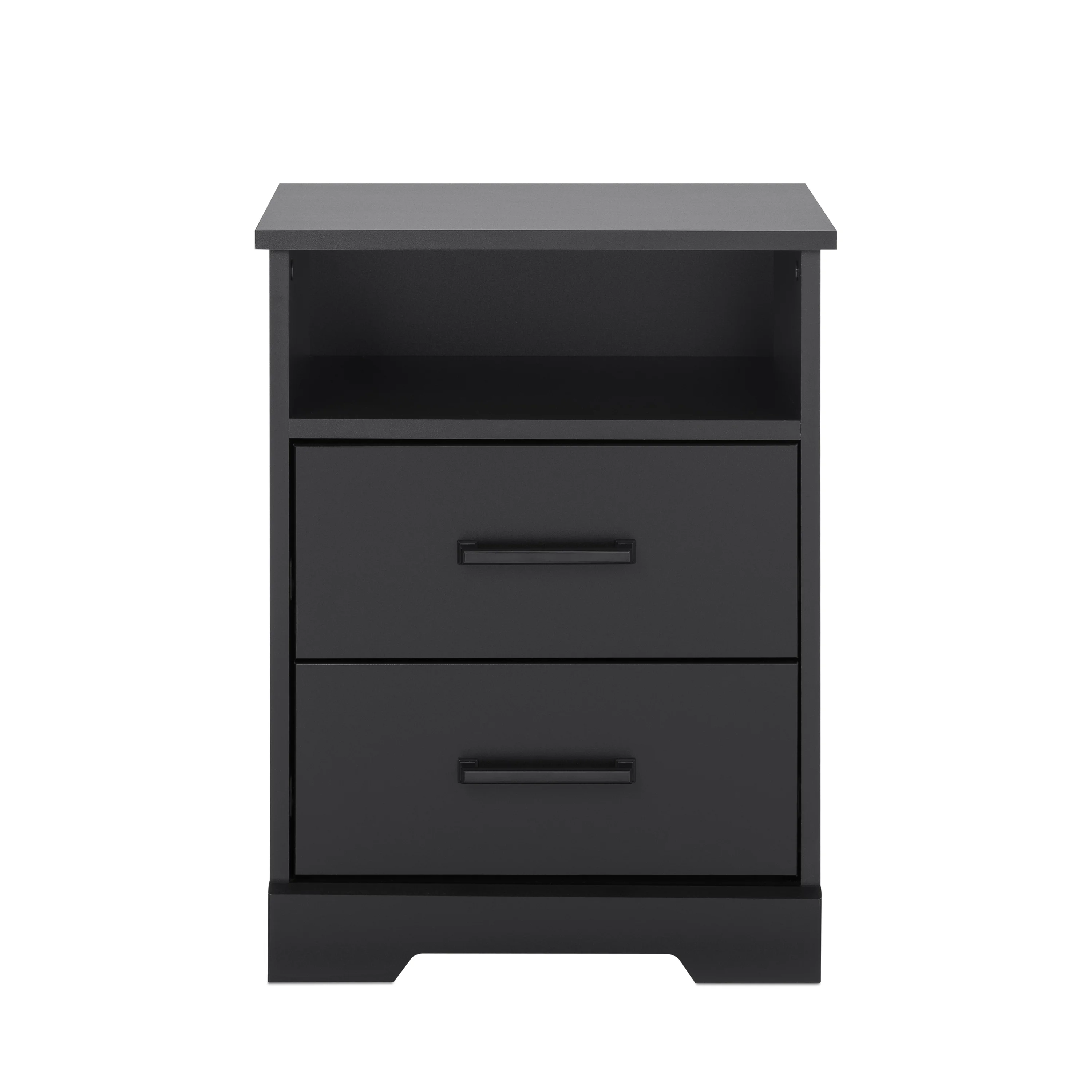 Prepac Rustic Ridge Farmhouse Nightstand Bedside Table, Black Nightstand for Bedroom, End Table with 2 Drawers and Open Shelf 16.25