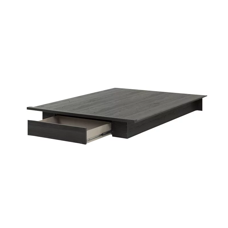 Home Square 2-Piece Set with Queen Platform Bed & Queen Headboard in Gray Oak